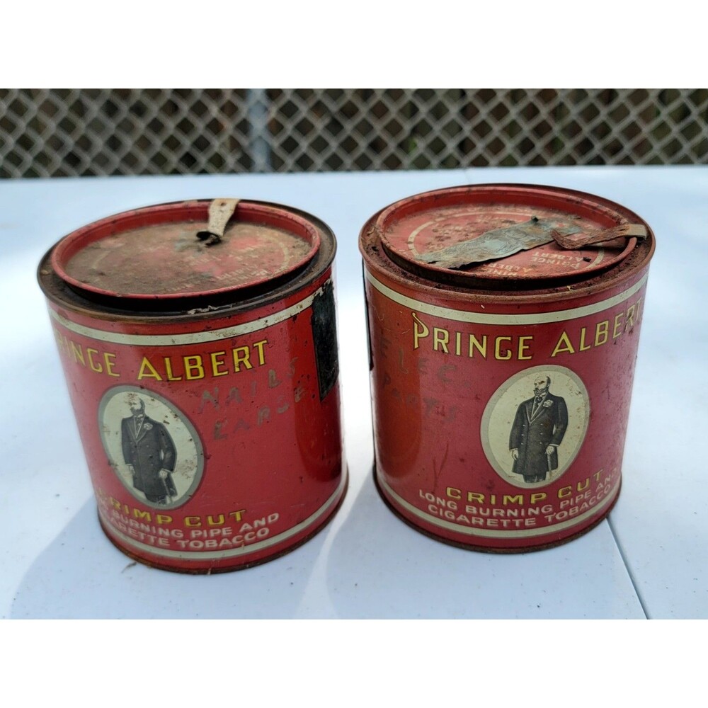 2 Vintage Prince Albert Crimp Cut  Smoking Tobacco Tin Cans Defects